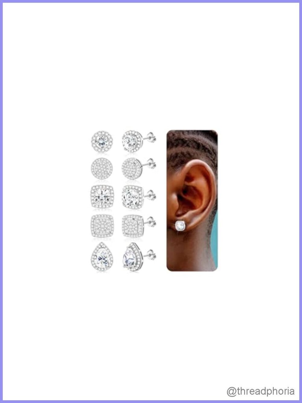 18K White Gold Plated 925 Sterling Silver CZ Halo Stud Earrings Set